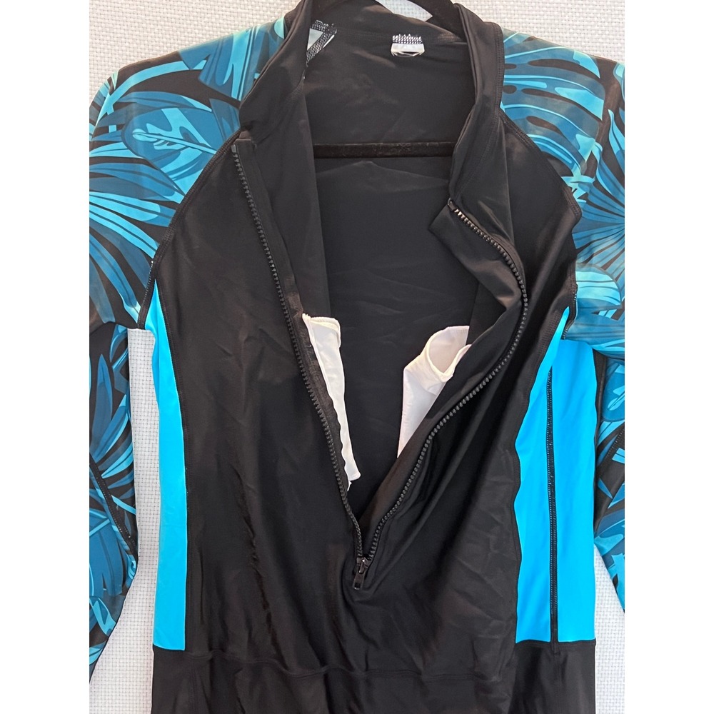 Womens Rash Guard Full Body Swimsuit Blue Palm Leaf Print Surf Suit - Picture 5 of 9